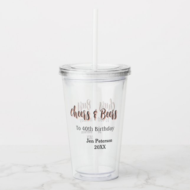 Cheers & beers to 40th birthday gray name year sin acrylic tumbler (Front)