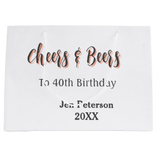 Cheers & beers to 40th birthday gray name year sin large gift bag