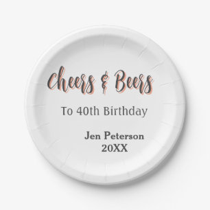 Cheers & beers to 40th birthday gray name year sin paper plate