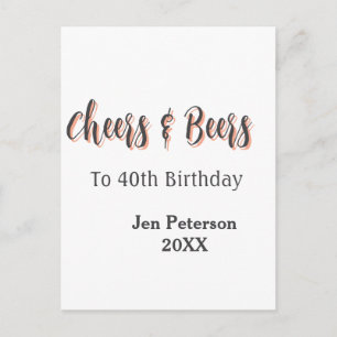 Cheers & beers to 40th birthday grey name year sin postcard