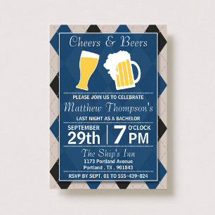 Cheers & Beers Trendy Blue Bachelor Party Invitation