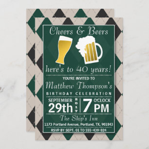 Cheers & Beers Trendy Green Birthday Party Invitation