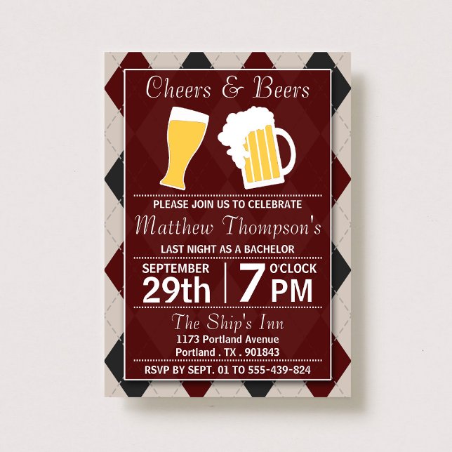 Cheers & Beers Trendy Red Bachelor Party Invitation (Creator Uploaded)