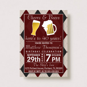 Cheers & Beers Trendy Red Birthday Party Invitation