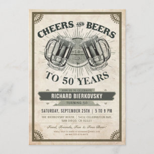 Cheers & Beers Vintage Birthday Party Invitation