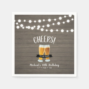 Cheers Beers   Wood Adult 40th Birthday Party Napkin