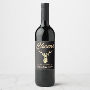 Cheers Birthday Deer Antler Wine Favours Label