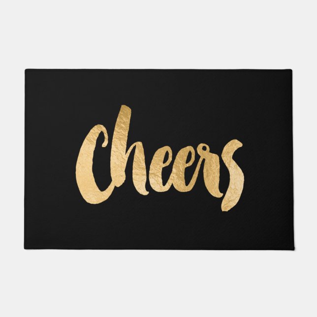 Cheers Black and Gold Christmas Doormat (Front)