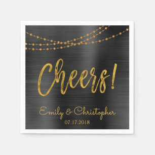 Cheers Black and Gold Foil String Lights Napkin