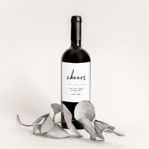 Cheers Black and White Modern Minimalist Wine Label