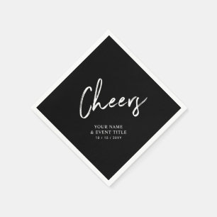 Cheers Black Brush Lettering Custom Party Napkin
