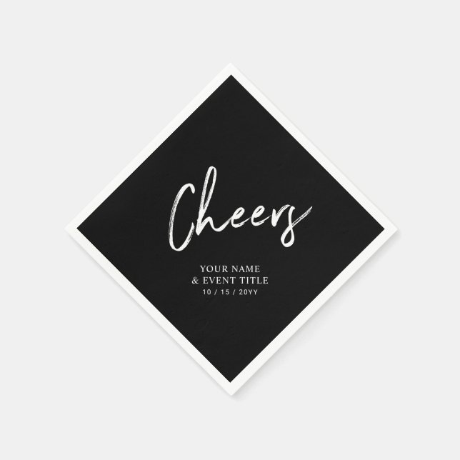 Cheers | Black Brush Lettering Custom Party Napkin (Corner)