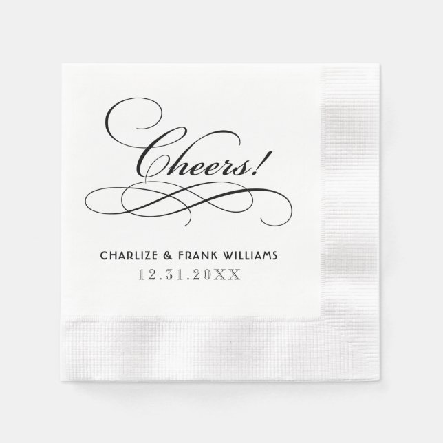 Cheers Black Calligraphy Custom Wedding Napkin (Front)