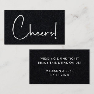 Cheers Black Modern Wedding Drink Token Ticket