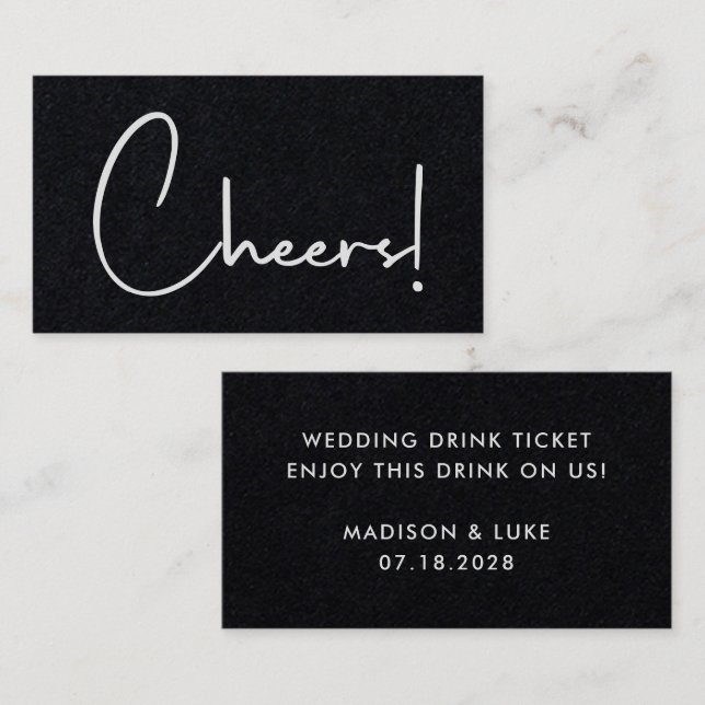 Cheers Black Modern Wedding Drink Token Ticket (Front/Back)