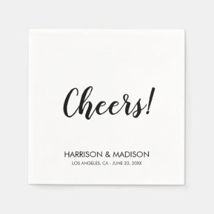Cheers black stylish script modern chic wedding napkin