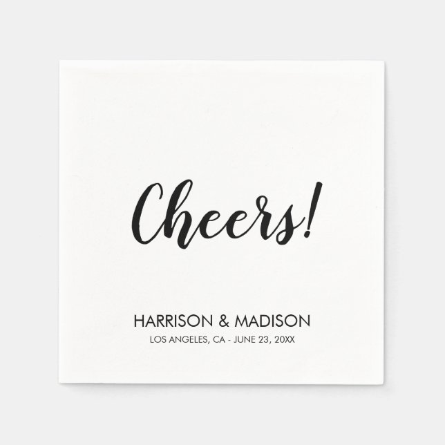 Cheers black stylish script modern chic wedding napkin (Front)