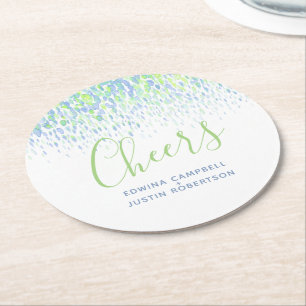 Cheers blue green modern art watercolor dabs round paper coaster