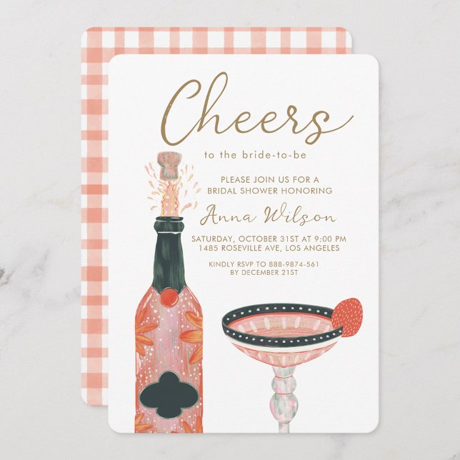 Cheers Bridal Shower Wine Glass Pink Invitation (Creator Uploaded)