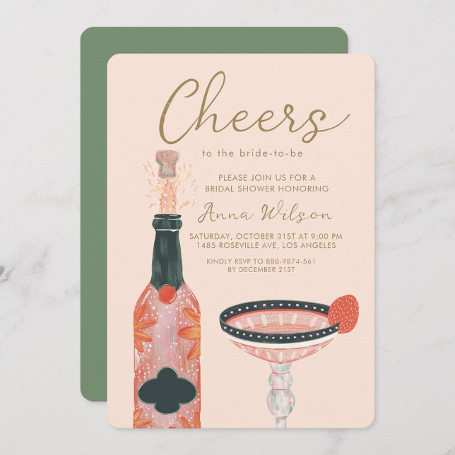 Cheers Bridal Shower Wine Glass Pink Invitation (Creator Uploaded)