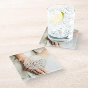 Cheers- Bride diamond ring editable wedding Glass Coaster