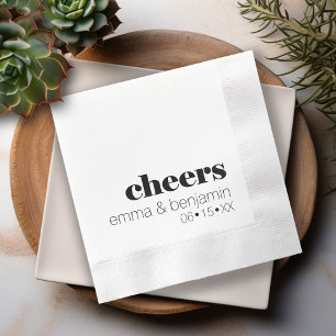 Cheers - Bride Groom Date - Modern Wedding Napkin