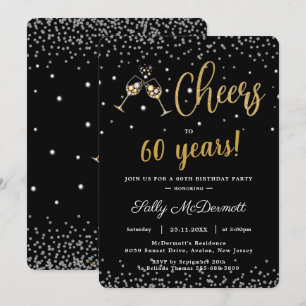 Cheers Bubbly Birthday Party Silver Gold ANY AGE Invitation