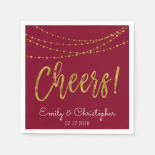 Cheers Burgundy and Gold Foil String Lights Napkin
