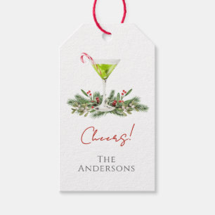 Cheers Candy Cane Martini & Mistletoe Holiday Gift Tags