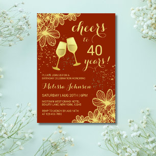 Cheers Champagne Floral Gold Terracotta Birthday Invitation
