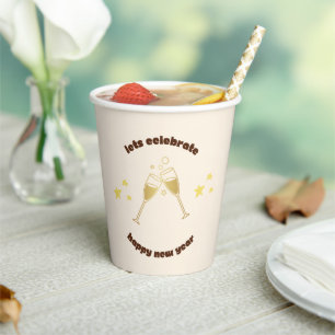 Cheers champagne glasses New Years message Paper Cups