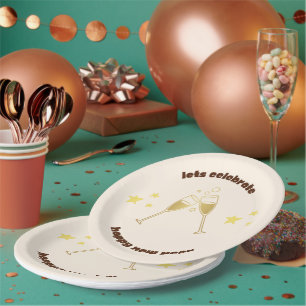 Cheers champagne glasses New Years message Paper Plate