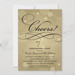 Cheers Champagne Gold Wedding Engagement Party Invitation