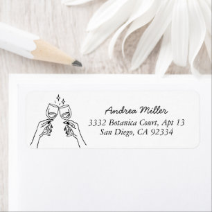 Cheers Champagne Line Doodle Black & White Address Return Address Label