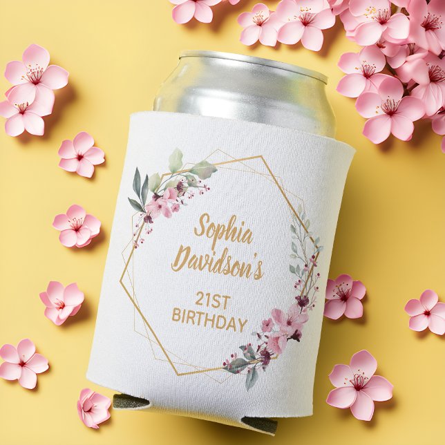 Cheers Cherry Blossom 21st Birthday Can Cooler (Elegant Toasts, Endless Celebrations! 🌸🥂)