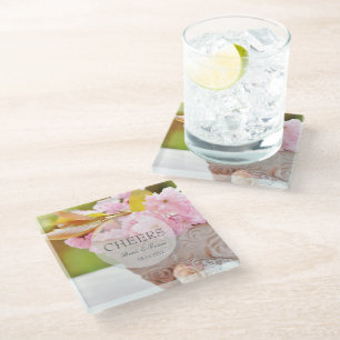 Cheers-Cherryblossoms editable wedding Glass Coaster