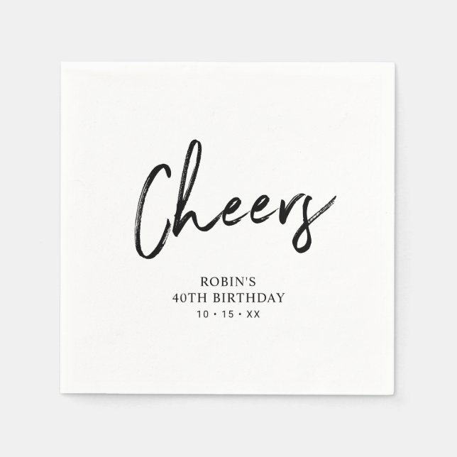 Cheers Chic Brush Script Adult Birthday Party Napkin (Front)