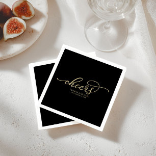 Cheers - Chic Gold Script Black Wedding Napkin