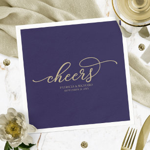Cheers - Chic Gold Script Navy Blue Wedding  Napkin