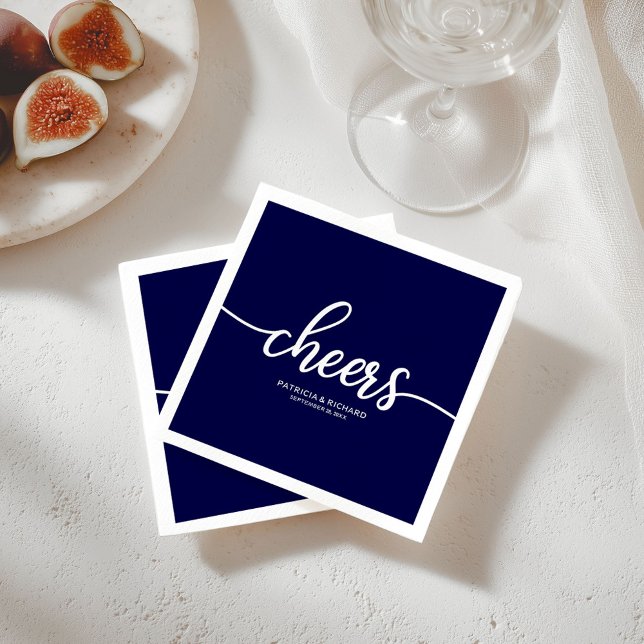 Cheers - Chic Navy Blue Calligraphy Wedding Napkin (Creator Uploaded)