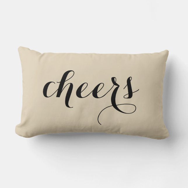 Cheers Christmas Black Script Beige Holiday Lumbar Cushion (Front)