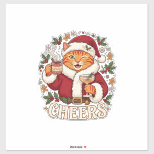 Cheers Christmas Orange Cat Santa Hat Drinks Ginge