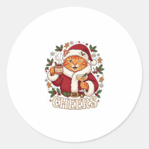 Cheers Christmas Orange Cat Santa Hat Drinks Ginge Classic Round Sticker