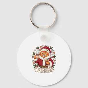 Cheers Christmas Orange Cat Santa Hat Drinks Ginge Key Ring