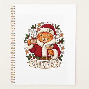 Cheers Christmas Orange Cat Santa Hat Drinks Ginge Planner