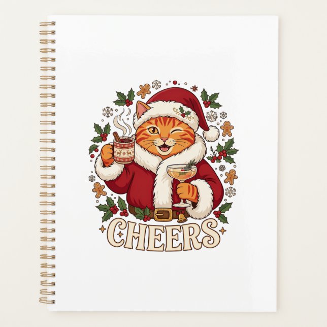 Cheers Christmas Orange Cat Santa Hat Drinks Ginge Planner (Front)