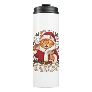 Cheers Christmas Orange Cat Santa Hat Drinks Ginge Thermal Tumbler