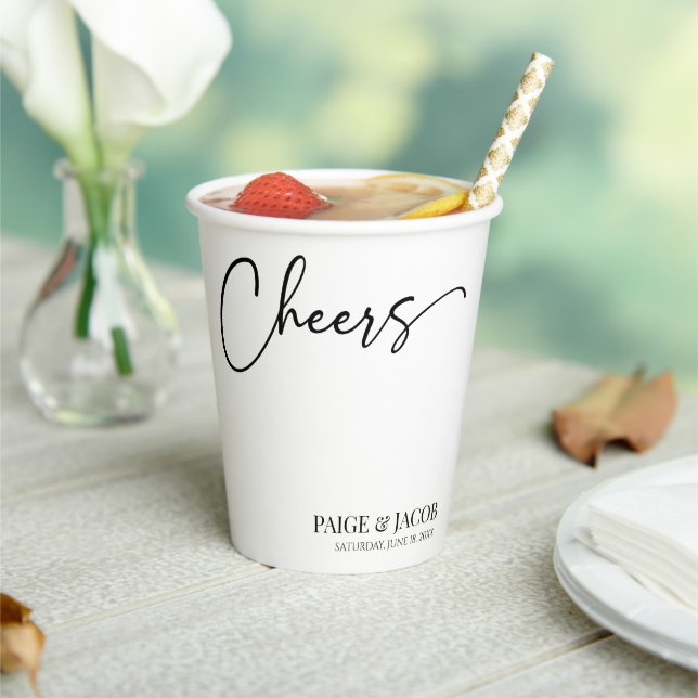 Cheers Classic Modern Minimal Minimalist Wedding Paper Cups (Insitu)
