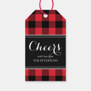 Cheers Classy Red Black Buffalo Plaid Gift Tags
