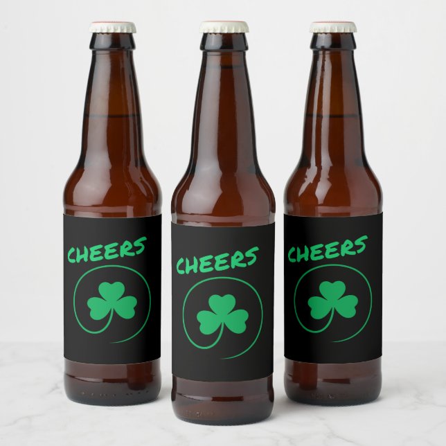 Cheers, Clover, Shamrock, Irish Green, St Patricks Beer Bottle Label (Bottles)